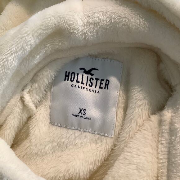 Hollister Cream Microfleece Fleece Hoodie Sweatshirt Pockets XS - Picture 7 of 9